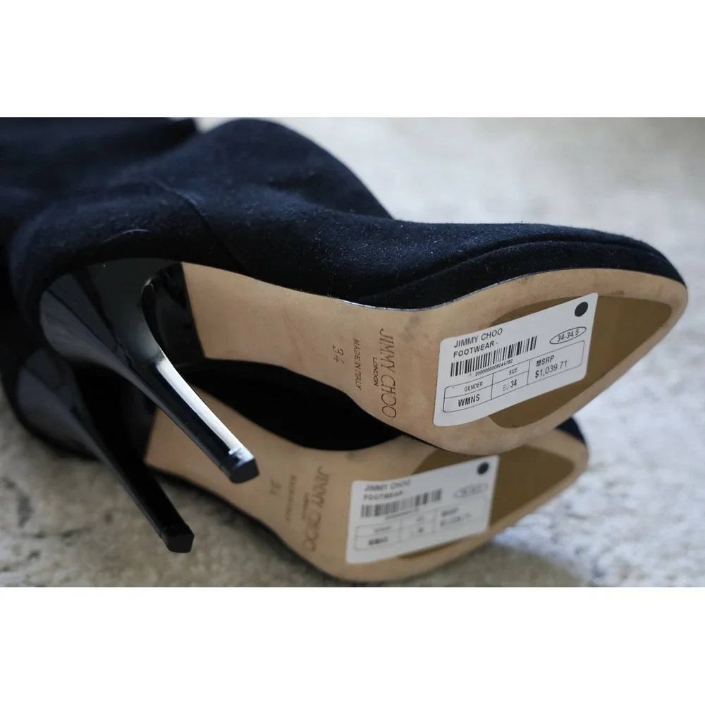 Jimmy Choo‎ Black Suede Over The Knee Stiletto Boots Size 34
